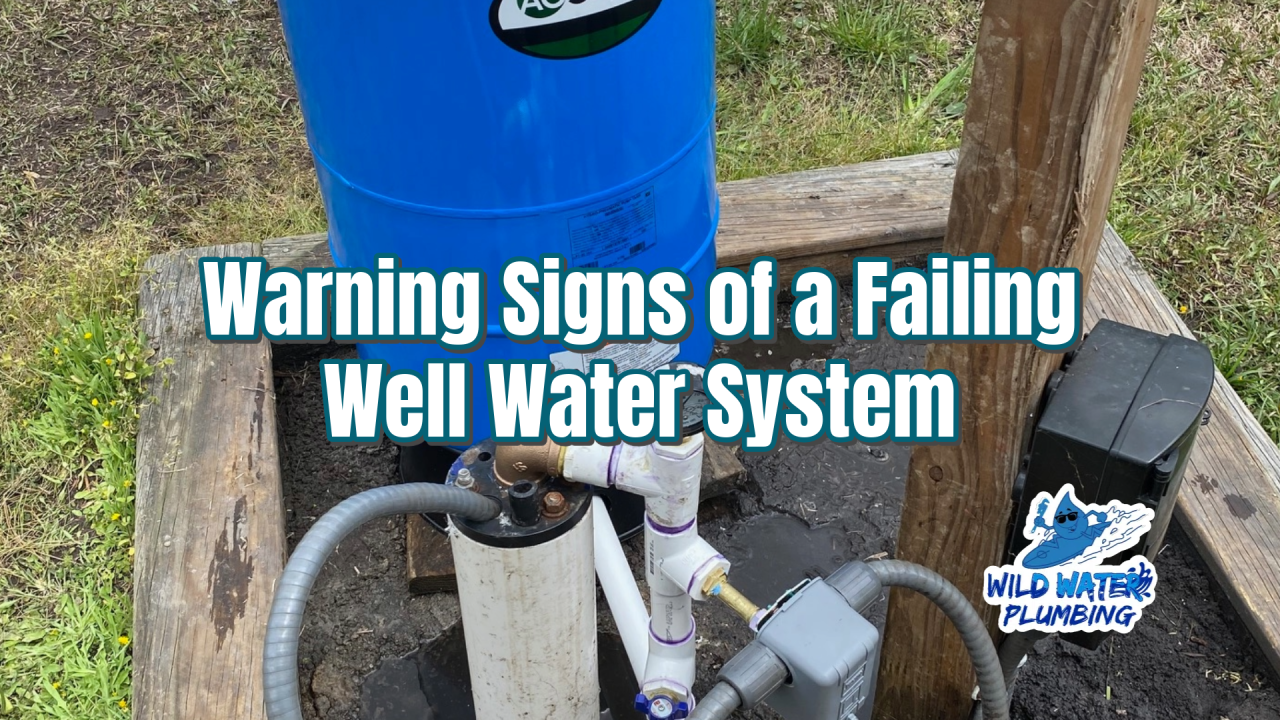 well water system failure, low water pressure well, well pump problems, well water smells bad, murky well water, well running dry, well pump replacement, well water contamination, iron in well water, hard water treatment, water softener for well, sulfur smell in well water, well filtration system, pressure tank replacement, well water testing NC, well repair Jacksonville NC, well pump upgrade, sediment filter for well, water treatment Onslow County, Wild Water Plumbing