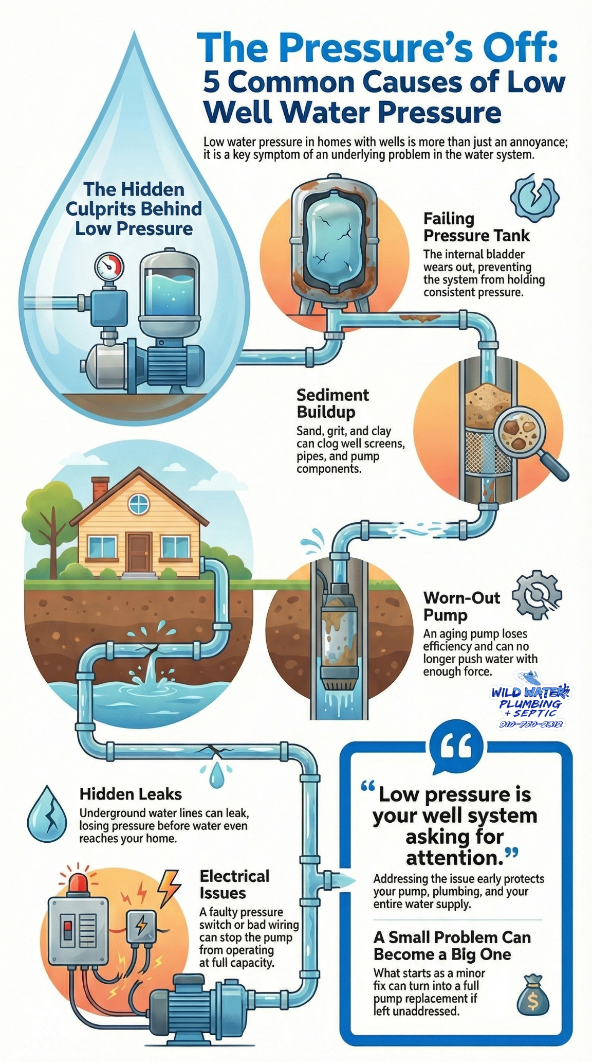 low well water pressure Richlands NC, weak water pressure well Richlands NC, well pressure problems Richlands NC, pressure tank failure Richlands NC, well pump losing pressure Richlands NC, inconsistent well water pressure Richlands NC, pressure switch issues Richlands NC, sediment clogging well system Richlands NC, aging well pump Richlands NC, Wild Water Plumbing + Septic well pressure repair Richlands NC